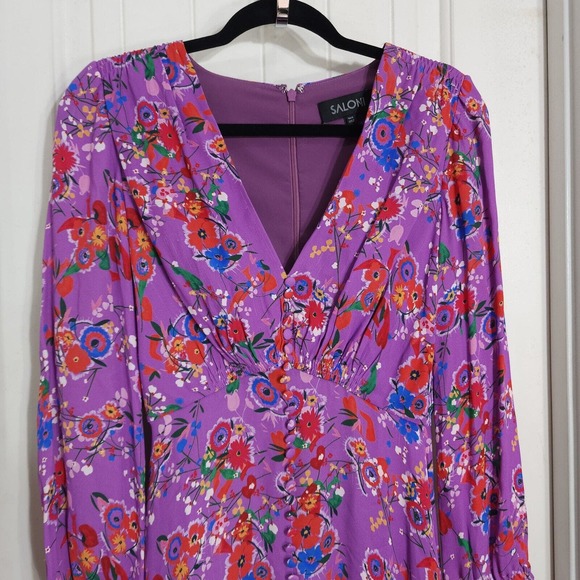 Saloni Womens Dress Eve Mini Button Lilac Pimpernel Purple Floral Prairie Size 2 - Picture 4 of 16